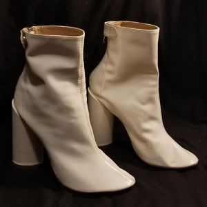 Public Desire White PVC Patent Style Ankle Booties